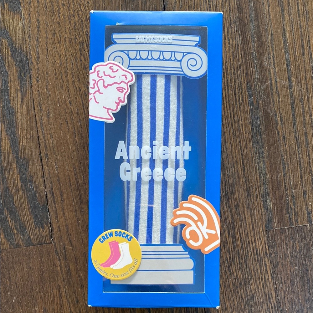 Ancient Greece Crew Socks - Blue and White